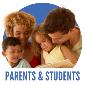 Parents & Students, image of a family gathered around a picture book
