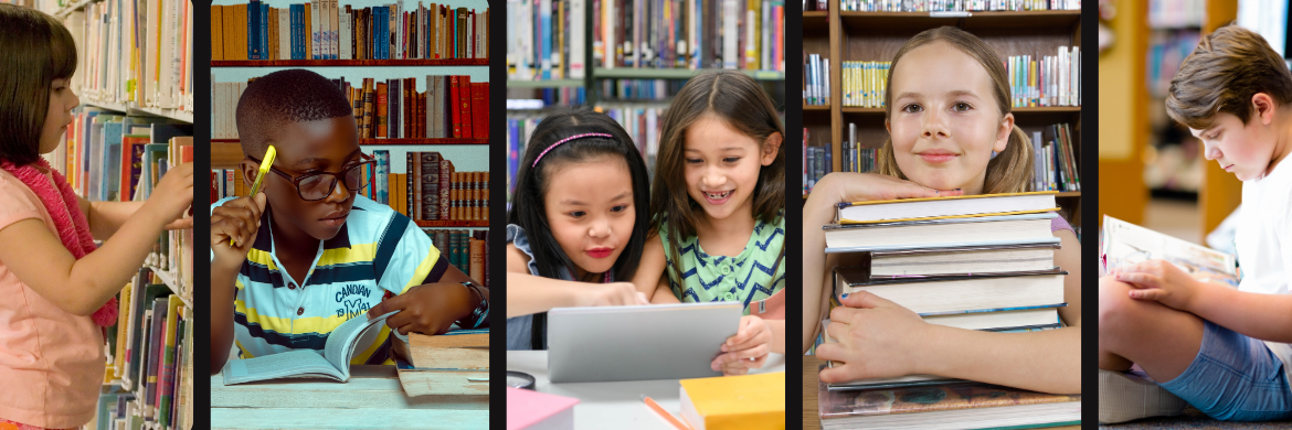 Children reading and carrying books