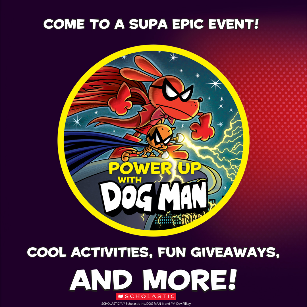 promotional graphic of the Dog Man party from Scholastic