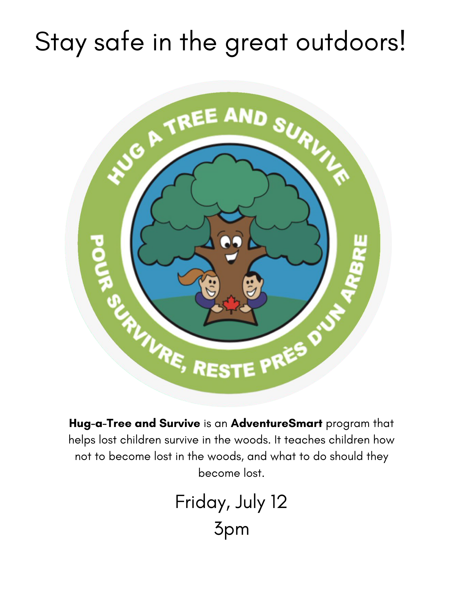 Image of children hugging a tree with event details