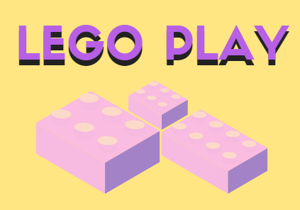 Yellow background with purple lettering that says Lego Play and yellow and purple Lego brick