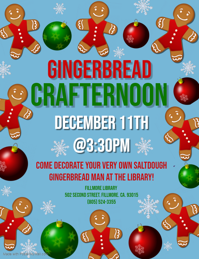 Gingerbread crafternoon flier. Text in calendar post.