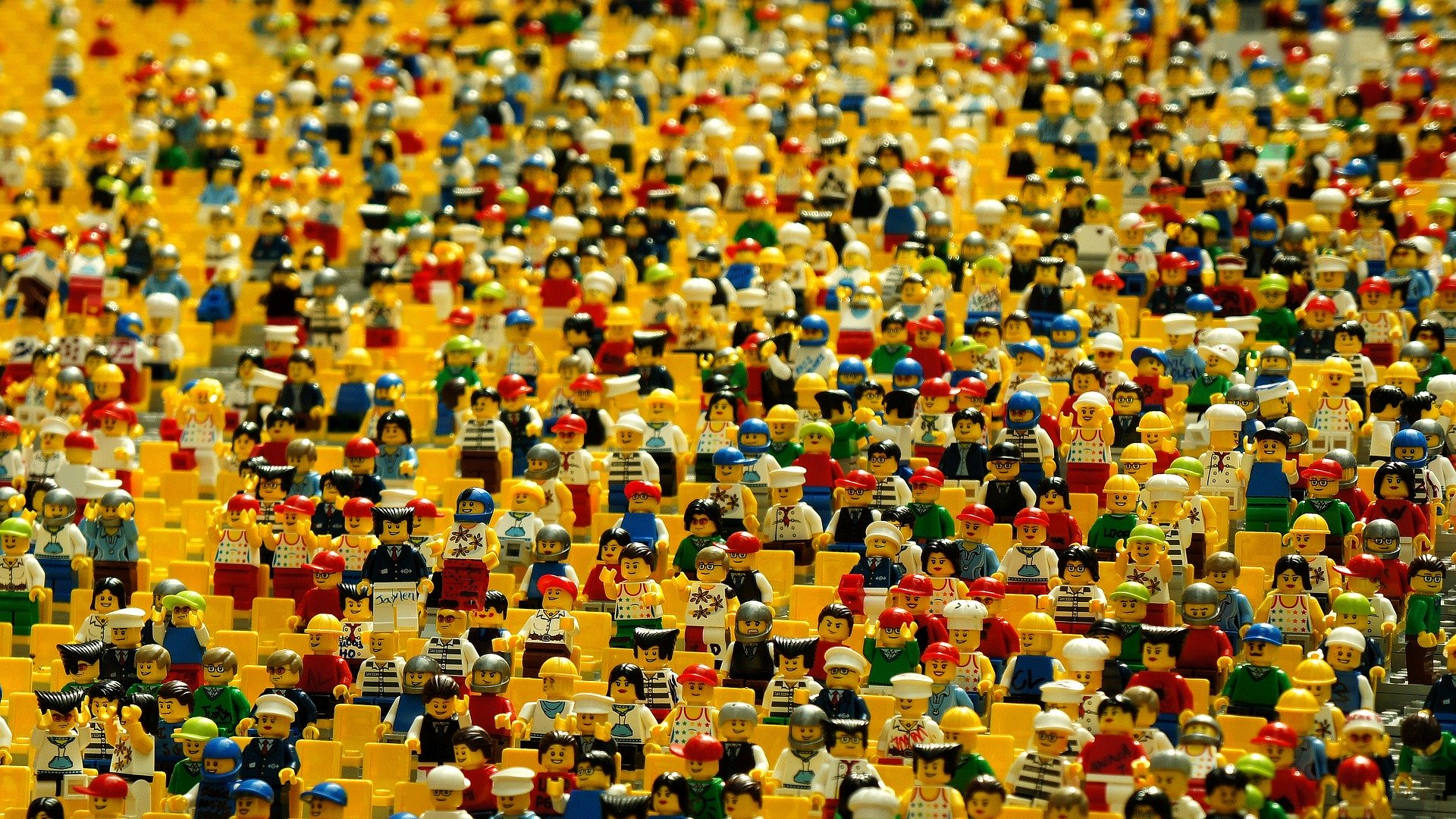 photo depicts a massive crowd of different LEGO mini figures