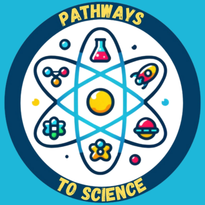 Pathways to Science text with science instruments in the middle of a circle