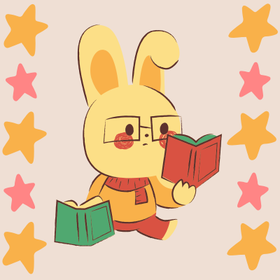 A rabbit reading a book with a border of stars