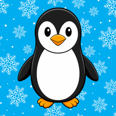 A penguin with a snowflake background