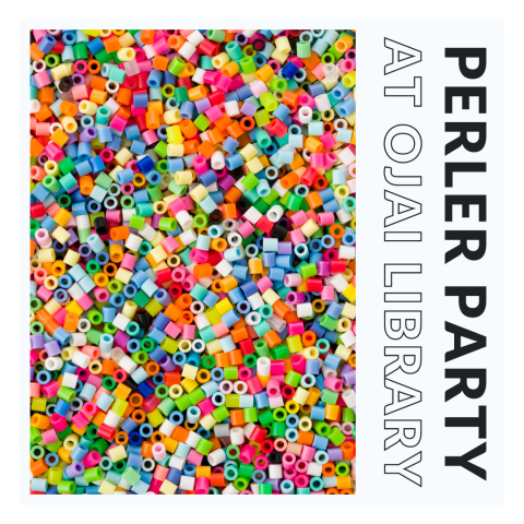 Perler Party at Ojai Library. Huge pile of colorful perler beads.