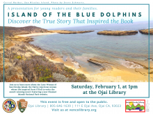 Flyer for the event, info on the calendar listing. The flyer is colored blue, white, and teal with a photo of San Nicholas Island. 