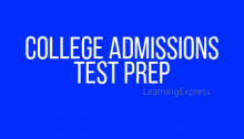 Blue rectangle white words read "College Admissions Test Prep"
