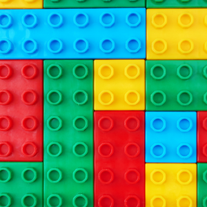 Colorful legos connected and laying flat