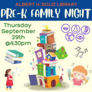 Pre-K Family night with books and children playing