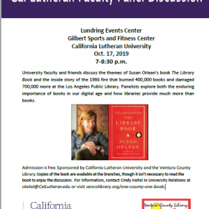 Flyer for One County, One Book Cal Lutheran Faculty Panel Discussion. Information is in this event description.