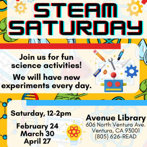 Colorful flyer with science tools.