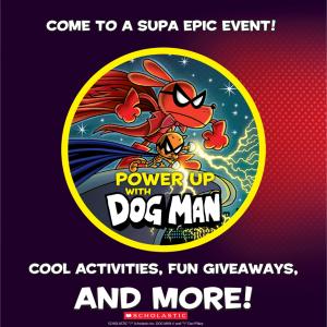 promotional graphic of the Dog Man party from Scholastic