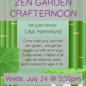 Flyer for Zen Garden Crafternoon at Fillmore Library