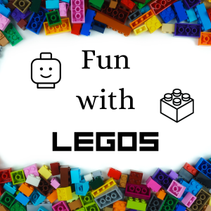 Multi-colored Lego bricks border with title of activity