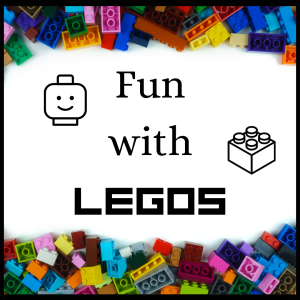 Multi-colored Lego bricks border with title of activity