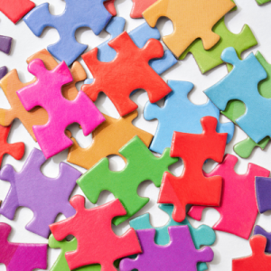 scattered Jigsaw puzzle pieces