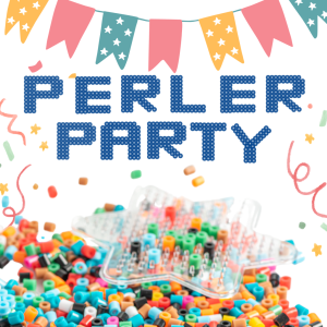 Perler Party. Colorful perler beads with party decorations