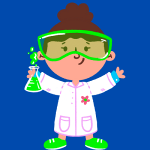Little girl wearing scientist gear.