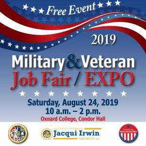 Free Event - 2019 Military & Veteran Job Fair & Expo at Oxnard College, August 24 from 10am to 2pm