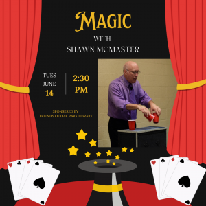 Magic show graphics with image of the performer