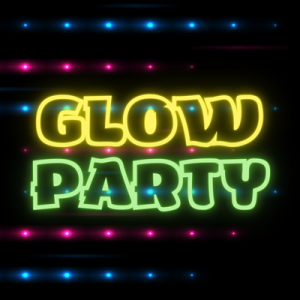 Text Glow Party with neon dots in the background