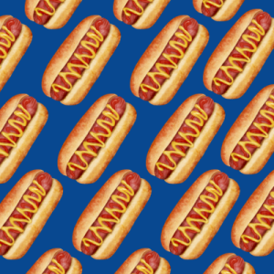 hot dogs with a blue background