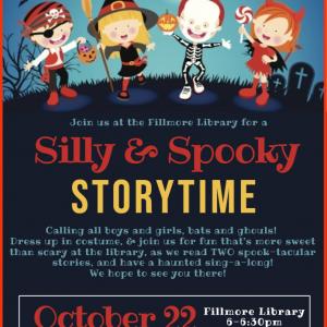 Fillmore Silly & Spooky Storytime flier. Calendar entry has text of flier.