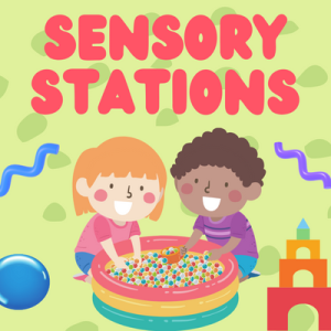 Sensory Station text with art of children playing