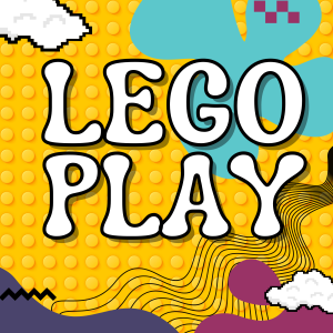 Lego Play. Illustrations in 8-bit style with abstract shape decorations