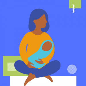 graphic of woman sitting cross legged with baby on her lap