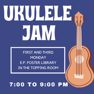 brown ukulele with blue background
